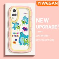 YIWESAN เคสสำหรับ VIVO Y51 Y31 2020 2021 Y51A 2021 Y53s Y33การ์ตูนมอนสเตอร์แฟชั่น Scarers ขอบครีมคลื่นดีไซน์ใหม่เลนส์กล้องถ่ายรูปเคสใสกันกระแทกเคสป้องกันซิลิโคน