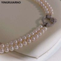 YINGRUIARNO Natural Freshwater Pearl Multi layer Necklace S925 Sterling Silver Buckle High Quality Luxury Pearl Double Layer Necklace