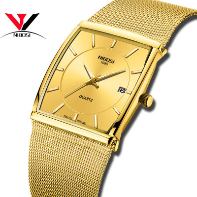 NIBOSI Golden Quartz Watch Men Watches relogio masculino Top Luxury Gold Bracelet Wrist Watches Steel Waterproof Male Clock