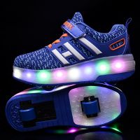 Autumn and winter new LED luminous Heelys shoes two-wheeled childrens shoes roller skate sneakers