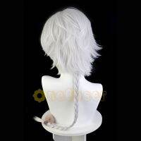 Anime Bungo Stray Dogs Season 4 Nikolai Gogol Cosplay White Gray Braid Hair With 2 Hair Rings Heat-Resistant Fiber Hair+ Wig Cap