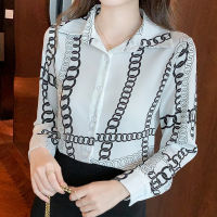 H Han Queen 2022 New Office Lady Blusa Vintage Print Tops Simple Elegant Chiffon Blouses Women Spring Work Casual Shirts Korean