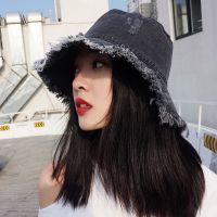 New Summer Unisex Tassel Washed Denim Bucket Hats Fashion for Women Wide Brim Foldable Panama Cap Outdoor Beach Fisherman 39;s Hat