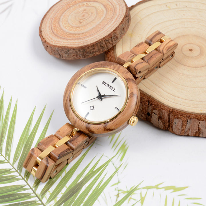 xinsu-bewell-ผู้หญิงนาฬิกาข้อมือสายเหล็กไม้นาฬิกาควอตซ์ไม้มีสไตล์นาฬิกาข้อมือกันน้ำ