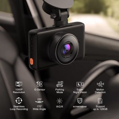 กล้องติดรถยนต์1080P กล้องติดรถยนต์การมองเห็นได้ในเวลากลางคืนพิเศษ3นิ้วหน้าจอ LCD 170 ° มุมกว้างจี-เซนเซอร์บันทึกอุบัติเหตุ