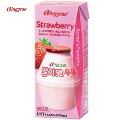 นมสตอเบอร์รี่เกาหลี Bingrae Strawberry Flavor Milk 200g. (1pcs)