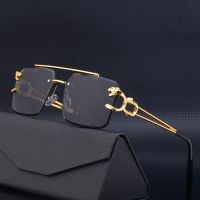 【CC】◘✖  Fashion Metal Leopard Rimless Sunglasses Bridges Gradient Film Shades UV400