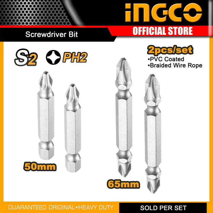 INGCO 2PCS/SET Screwdriver Bits 50mm 65mm Double Ended Phillips Screw
