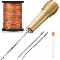 DIY Leather Sewing Set Leather Sewing Awl Needle with Copper Handle Set Leather Canvas Shoe Repairing Tool with Nylon Thread Kit