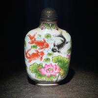 ✱ Chinese porcelain antiques collection Cloisonne enamel annual fish snuff bottle