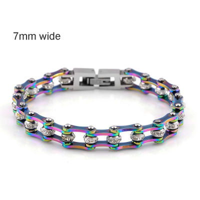 SDA Unique Couple Jewelry Rainbow Color Men and Women Motorcycle Chain Bracelet 316L Stainless Steel Graceful Jewelry 7 10 16mm