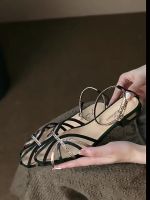 Shallow Mouth Closed Toe Sandals Comfort Shoes For Women 2023 Summer Suit Female Beige Breathable High Heels Ankle Strap Low New