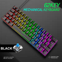 Gaming Mechanical Keyboard สวิตช์สีฟ้า62 Keys USB Type C คีย์บอร์ดแบบมีสายพร้อมเอฟเฟกต์ไฟ RGB 18ดวงสำหรับเกมเมอร์พีซีตั้งโต๊ะ