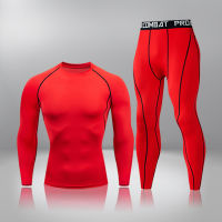 Long Sleeves T-Shirt Thermal Underwear Brand Mens Compression Running Set Tight Legging Pant Sport Clothing Teenager Tracksuit