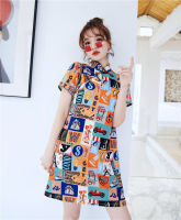 Women Summer Cheongsam Chinese Traditional Cute Cartoon Printed Dress Harajuku Style Girls Mini Vestidos Casual Clothes Qipao