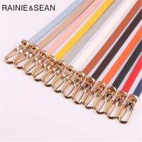 【New】 RAINIE SEAN เข็มขัดหนังผู้หญิงเข็มขัดสำหรับชุดสี Candy สีเหลืองสีแดงสีชมพูสีน้ำตาล PU เอวผู้หญิงบาง39; S เข็มขัดแคบ