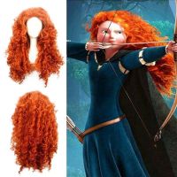 FGJHD Soft Party Natural Role Play Movie ไฟเบอร์อุณหภูมิสูงปุยนุ่มสังเคราะห์วิกผมหยิกยาวสีส้มผมหยักศกลึกเจ้าหญิงผู้กล้าหาญวิกผมคอสเพลย์ Merida วิกผมคอสเพลย์