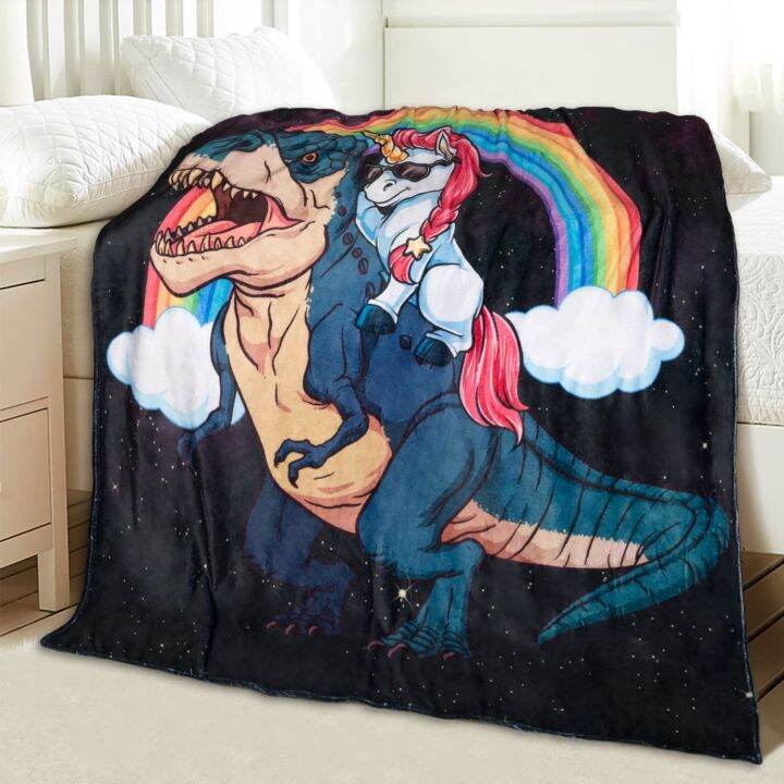 cw-unicorn-riding-ferocious-throw-blanket-and-jurassic-tyrannosaurus-soft-gifts