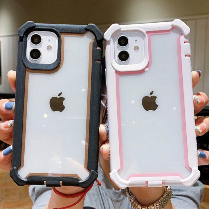 เคสโทรศัพท์โปร่งใสเคสกันกระแทกมือถือสำหรับ12-11-pro-max-xr-xs-max-x-7-8-plus-12-13-pro-11-13ฮาร์ดพีซีฝาหลังแบบใส