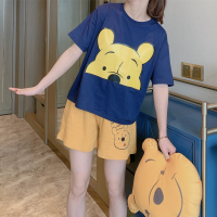 Anime Winnie the Pooh Women Kawaii Sleepwear Summer Pajama Set White Blue Short Sleeve Female Pijama Home Wear Shorts