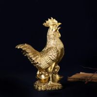 Brass Rooster Cock Figurine Animal Statue Chinese Lucky Feng Shui Decorative Ornament for Office Home Living Room Desk Decor