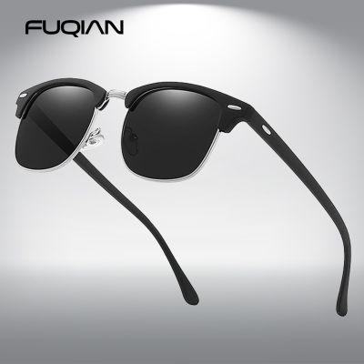 FUQIAN Classic Sunglasses Polarized Men Retro Square Rivet Sunglasses Women Male Driving Glasses UV400 Cycling Sunglasses