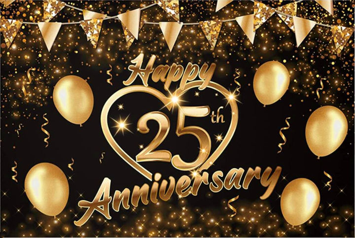 7x5ft Happy 25th Anniversary Backdrop Banner Decor Black Gold – Glitter ...