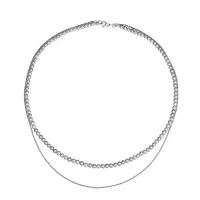 Premium Silver Grey 4mm Shell Pearl Necklace s925 Sterling Silver Sparkling Double Layer Necklace 40cm length Detachable