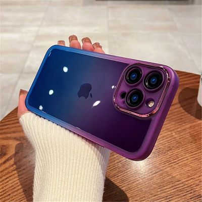 ✇▪☼ Gradient Rainbow Clear Phone Case For iPhone 14 13 12 11Pro Max XS Max X XR Plus Silicone Shockproof Cover With Camera Protector