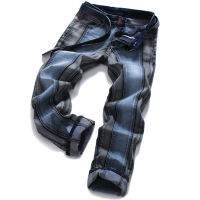 กางเกงยีนส์ผู้ชาย Casual Biker กางเกง Designer Splice Patchwork Slim Skinny Blue กางเกงยีนส์ Plus ขนาด38 40 Dropshipping