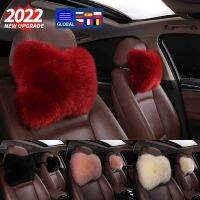 Car Neck Pillow Fur Plush Car Headrest Vehicle Rest Neck Pillow 2Pcs Faux Rabbit Fur Warm Winter For Car Interior For Women Girl