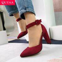 ❄✳ QUTAA 2020 Women Pumps Fashion Women Shoes Party Wedding Super Square High Heel Pointed Toe Red Wine Ladies Pumps Size 34-43