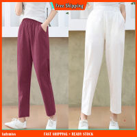 Free Shipping S-5XL Seluar Perempuan Slack Panjang Wanita Muslimah Palazo Tulang Murah Korean Plus Size Women Long Pants High Waist Casual Loose Cotton Linen Korean Straight Cut Wide Leg Pant