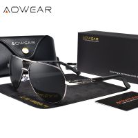 【LZ】 Aowear clássico dos homens aviação óculos de sol polarizados de alumínio retro óculos de sol masculino marca designer óculos de condução espelho