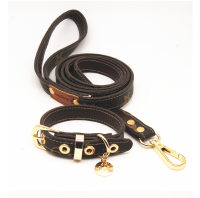 Brown Block Dog Set Collar Leash Necklace Pendant Free High Quality Gift Box Soft Leather Dog Pet Collars Leads Accessories