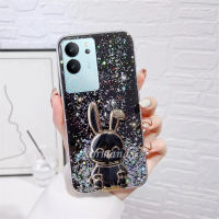 เคสคลังสินค้าพร้อมสำหรับ VIVO V29 Y78 Y27 5G 4G 2023เคสมือถือใสแวววาวลายกระต่ายน่ารักพร้อมขาตั้งแท่งดึงซิลิโคน TPU เคสนิ่ม VIVOV29 5G กันกระแทก5G