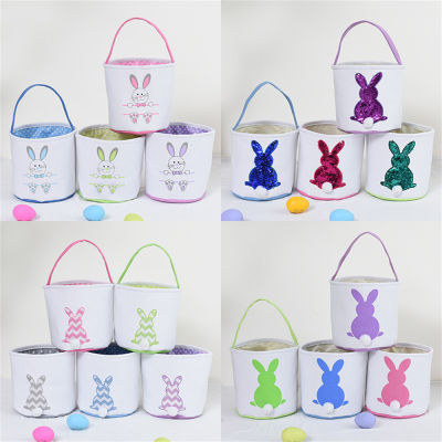 For Kids Printed Holiday Egg Gift Buckets Hunts Decorations Easter Bunny Tote Bag