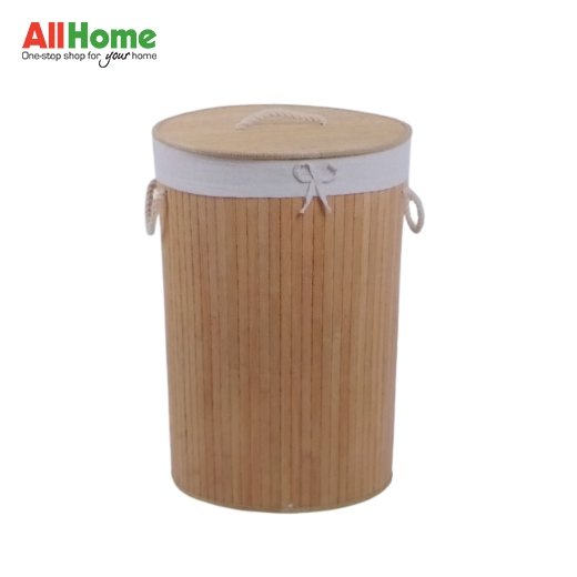 Round Bamboo Hamper with Fabric Liner and Rope Handle Lid (Natural ...