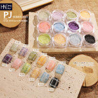 HNDO 12 สีเล็บ Lattice Candy Woolen ผงเล็บ Glitter สำหรับเล็บมืออาชีพน้ำตาล Rainbow Pigment ฝุ่น PJ-UHG MALL