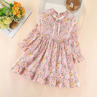 Cotton Baby Girls Dress 2022 Spring Autumn Long Sleeve Printed Flower Dresses For Girls Princess Kids Costumes 3 5 6 7 8 Year