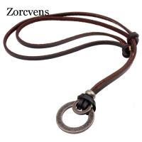 【CW】ZORCVENS New Arrival Fashion Long Genuine Brown Leather Vintage Hoops Men Pendant Necklace Women Men Male Female Jewelry