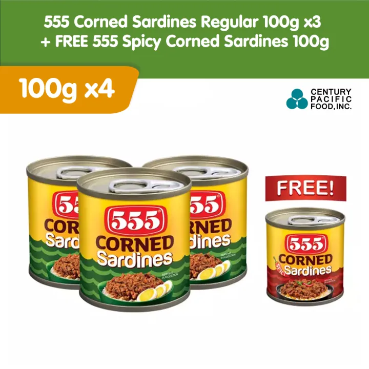 555 Corned Sardines Regular 100g x3 + 555 Spicy Corned Sardines 100g
