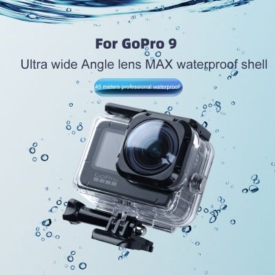 กล่องป้องกันแบบใสสำหรับดำน้ำเคสกรอบกันน้ำ HERO9ปลอกหุ้มสำหรับ Gopro เลนส์แม็กซ์อุปกรณ์เสริมกล้องเพื่อการกีฬา