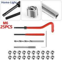 ชุดหัวเจาะซ่อมเกลียวชุดเครื่องเย็บผ้า25ชิ้น M6 X 1.0มม. เหล็กความเร็วสูงแบบพกพาชุดเครื่องเย็บผ้าชุดหัวเจาะซ่อมแซมเกลียวที่ชำรุด