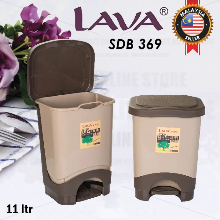 LAVA SDB 369 Square Step Dustbin 11Ltr Garbage Bin / Tong Sampah Pijak ...