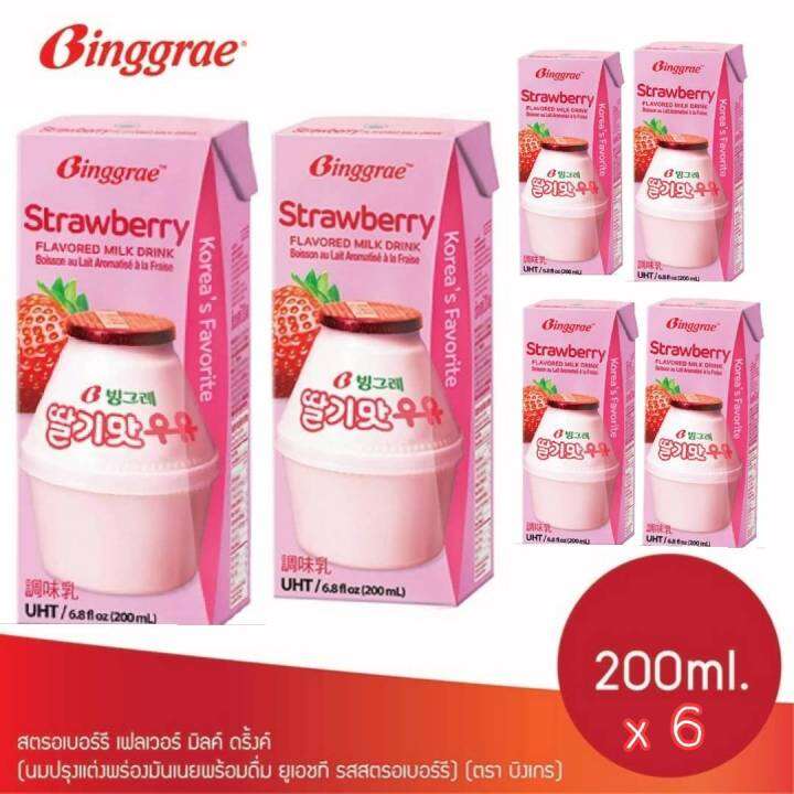 นมสตอเบอรี่เกาหลี-binggrae-strawberry-flavor-milk-1pack-200ml-x6boxs-กล่อง