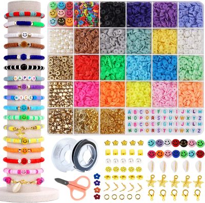 Polymer Clay Beads for Bracelets Making Aesthetic Kit with Smiley Face and Letters for DIY Jewelry Crafts