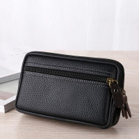 2023 New Man Multi-function Mini Waist Bag PU Leather Double Layer Zipper Phone Card Bag Fashion Travel Belt Bags Fanny Pack Running Belt