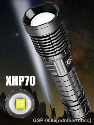 Odnfuerhfuss ไฟฉาย XHP70แบตสำรองใหม่ล่าสุดทรงพลังที่สุดไฟแฟลช LED ยาวนาน USB โคมไฟสำหรับการตั้งแคมป์ยุทธวิธีแบบชาร์จไฟได้