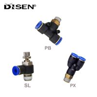 Pneumatic Air Connector Fitting PB/PX/SL 10mm 12mm 14mm 16mm Threaded Tee M5 1/8" 1/4" 3/8" Hose Fittings Pipe Quick Connectors Pipe Fittings Accessor